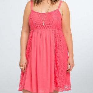 Torrid Coral Lace & Gauze Dress
